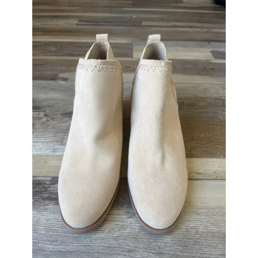 TOMS Kaia Wedge Booties Women’s Size 12 Oatmeal Suede Leather Ankle Boots NWT